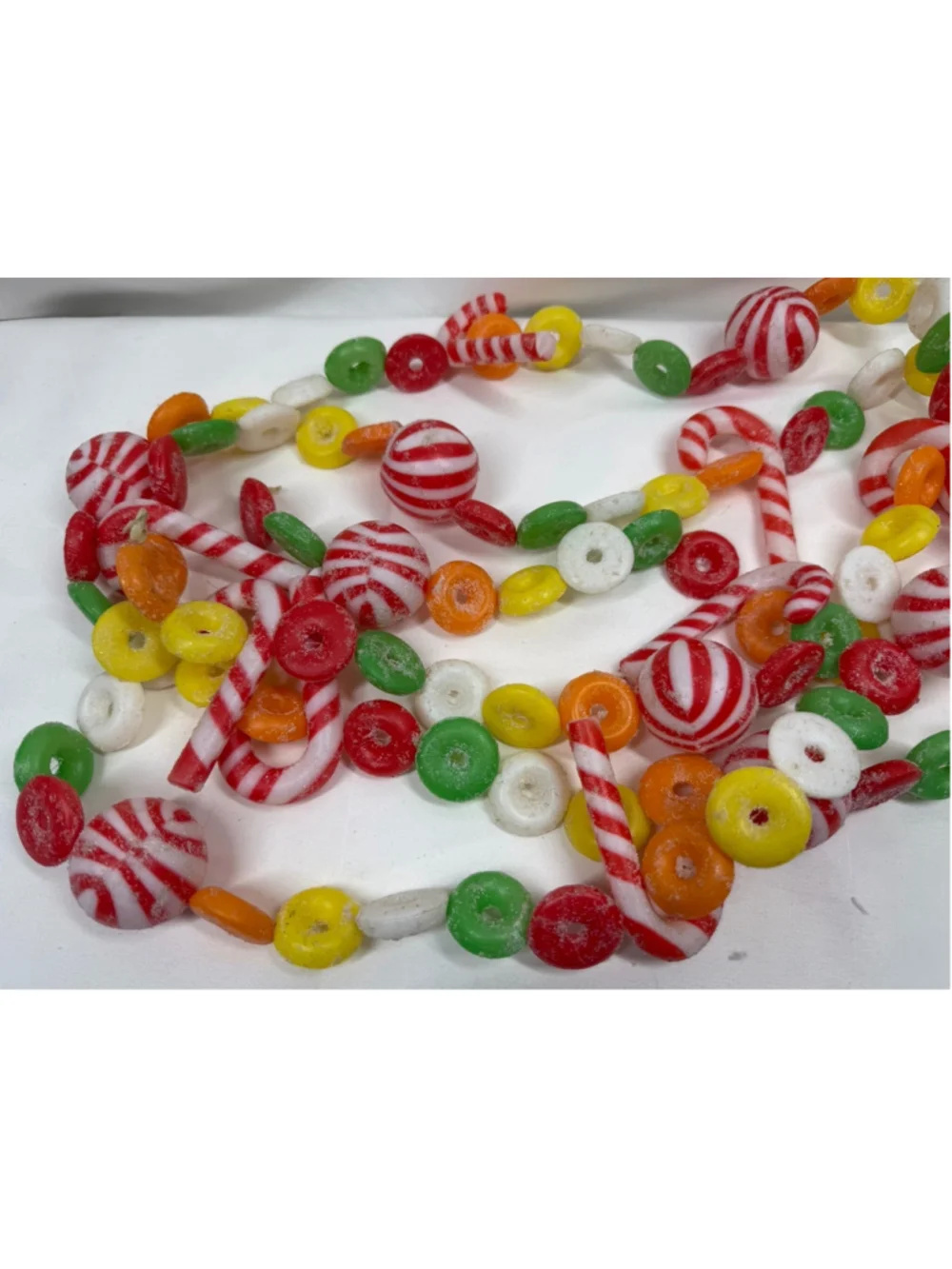 Vintage Blow Mold Sugared Candy Garland Cane Lifesaver 8ft Christmas Holiday